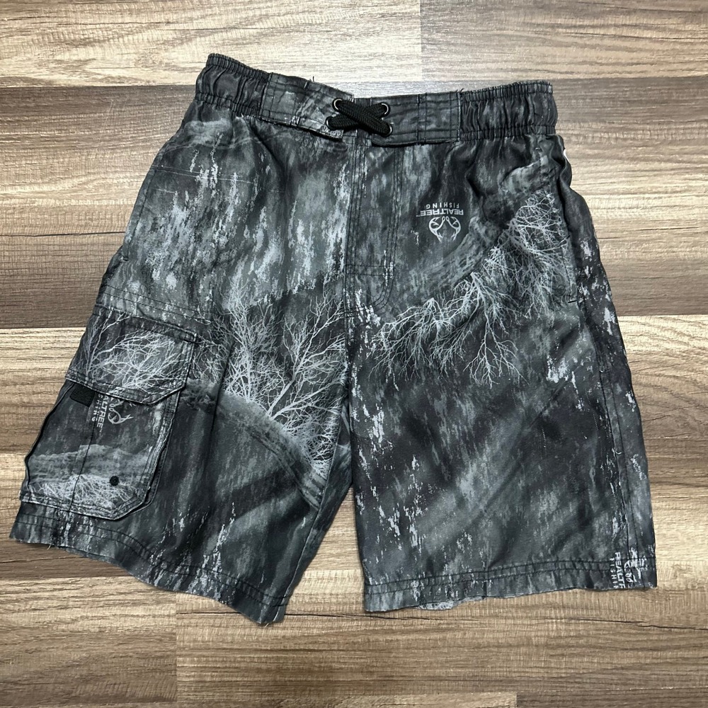 Realtree Fishing Swim Trunks Kid S 8 Grey Black Camo Board Shorts Beach Tactical